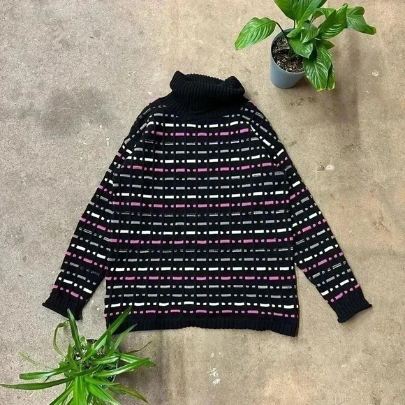 Vintage Textured 3D  Print Striped Turtleneck Sweater Medium - Picture 2 of 4